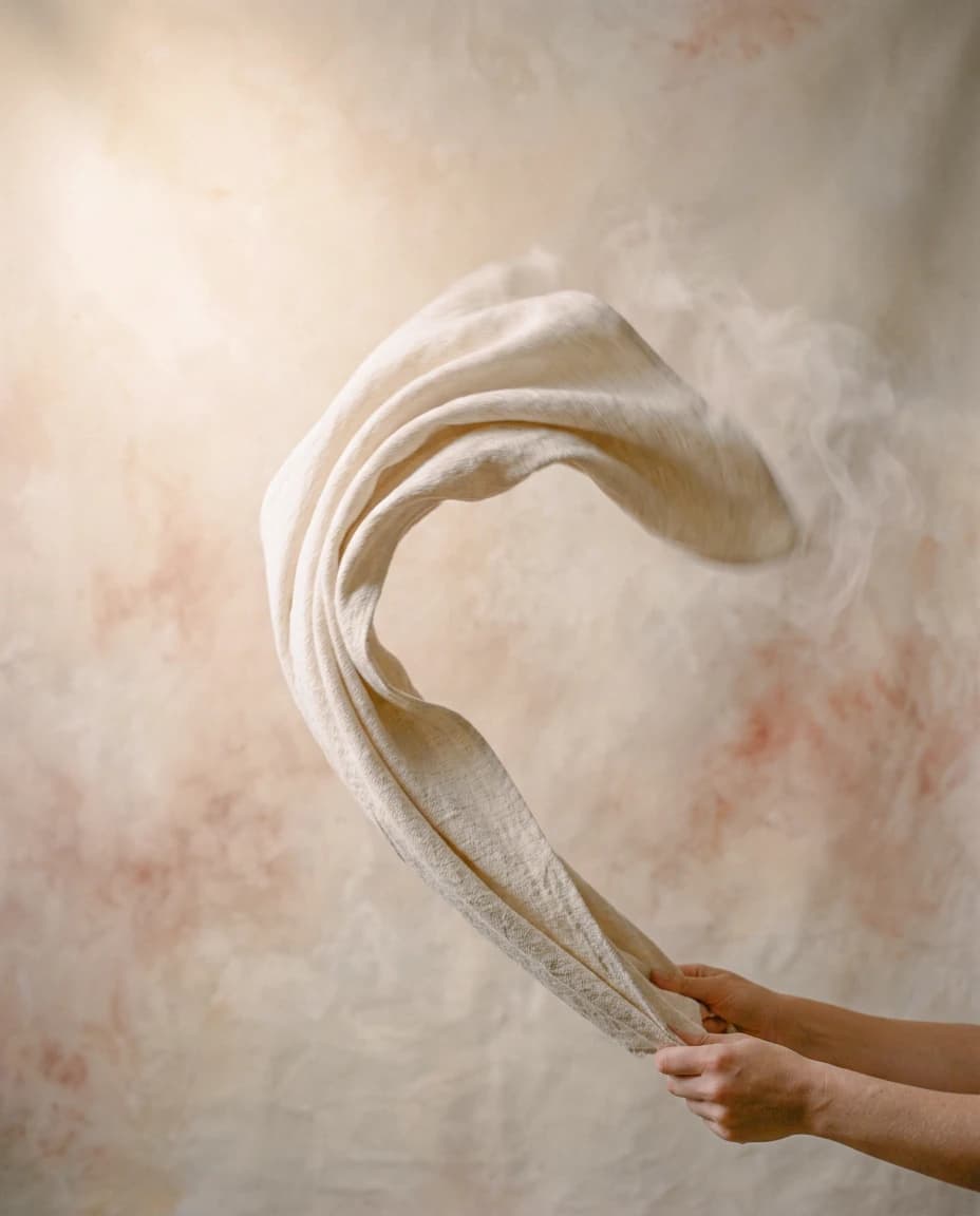 A linen towel mid swing, held in two hands
